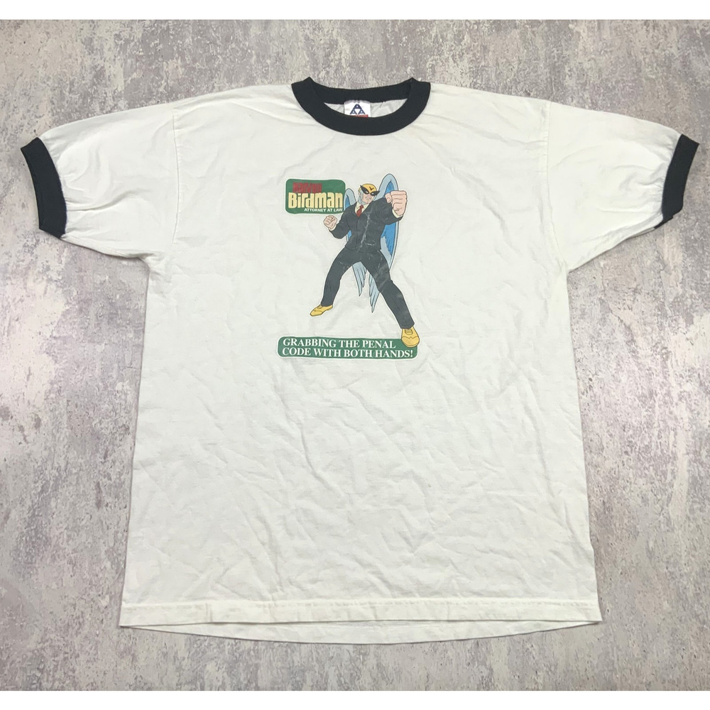 Vintage Harvey Birdman Attorney At Law Shirt Mens XL White Adult Swim Ringer Tee